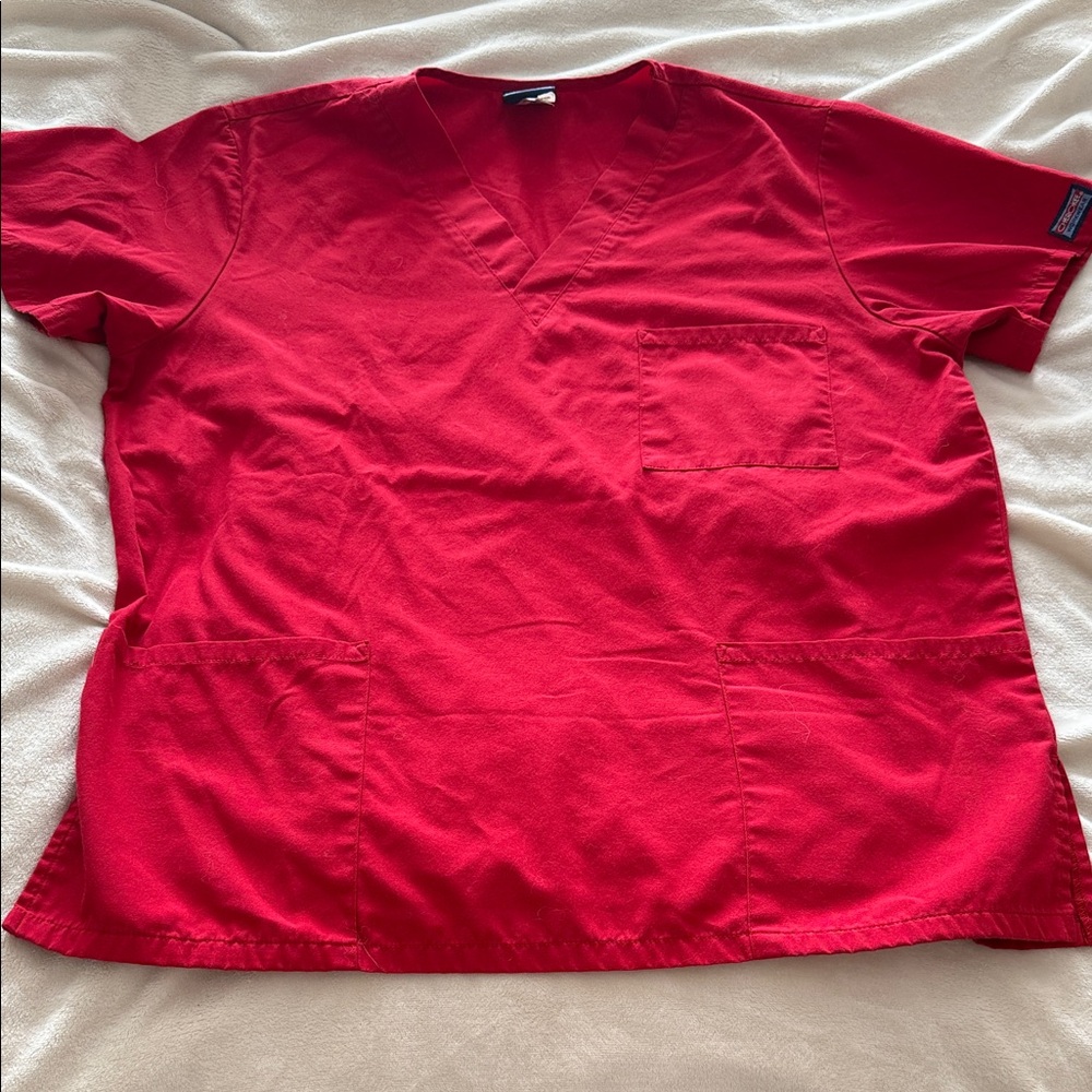 Cherokee Men's Red V-Neck Scrub Top